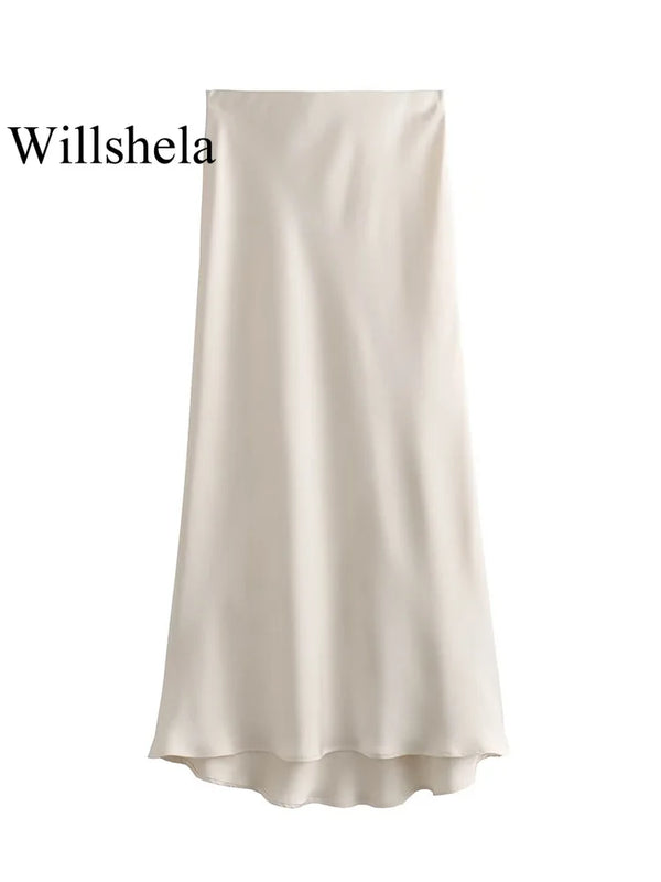 Elegant High Waist Satin Skirt