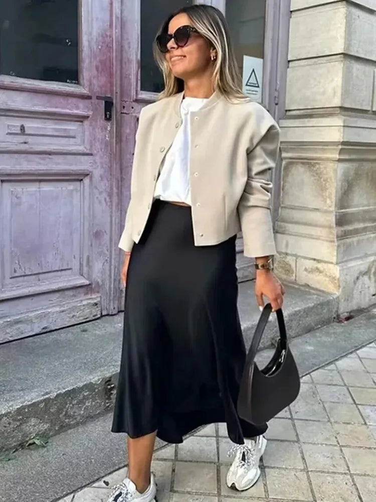 Elegant High Waist Satin Skirt