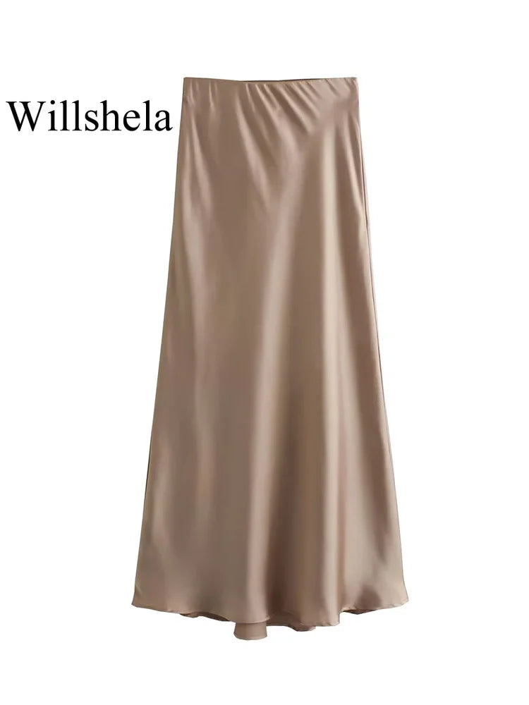 Elegant High Waist Satin Skirt