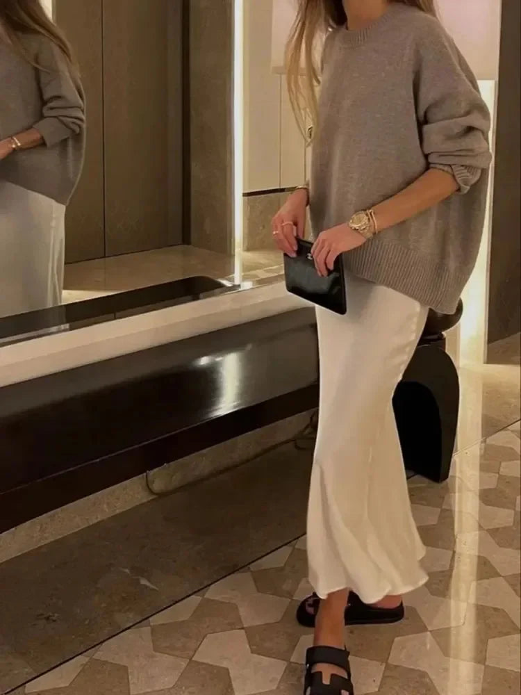 Elegant High Waist Satin Skirt
