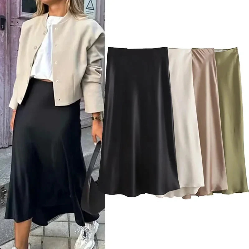Elegant High Waist Satin Skirt