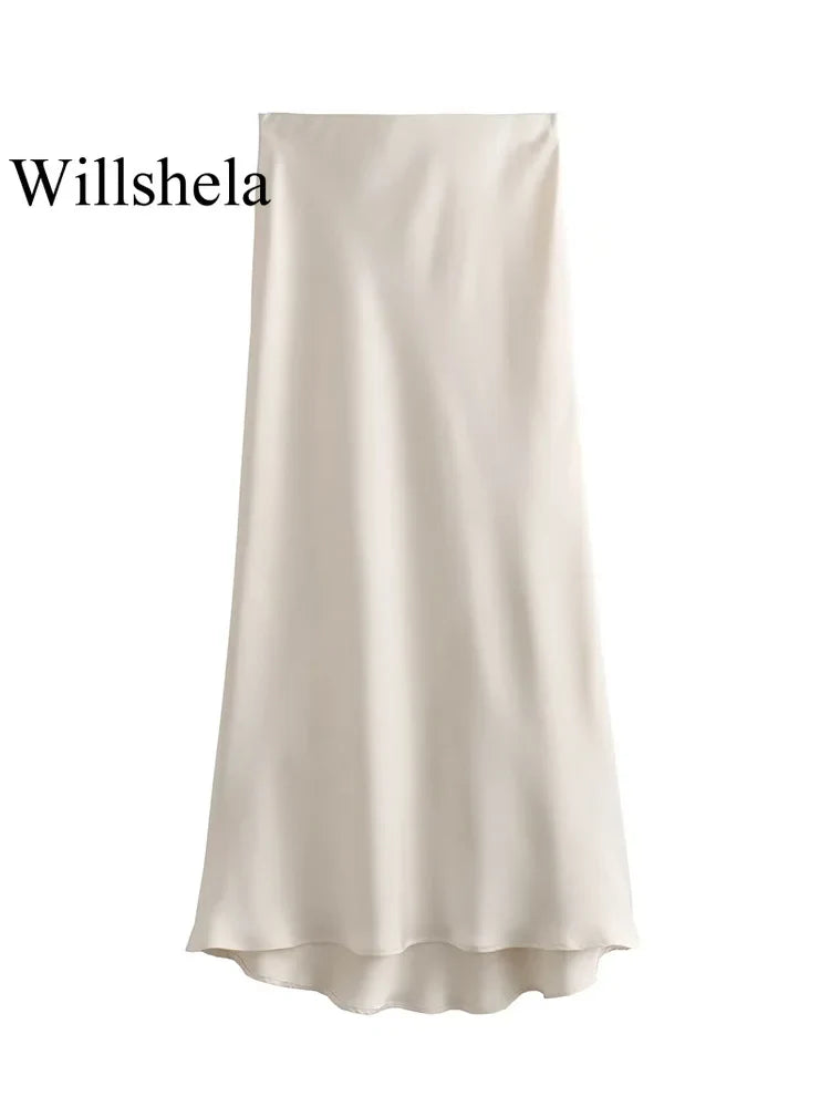 Elegant High Waist Satin Skirt